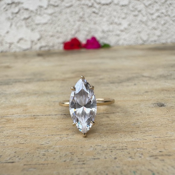 unbranded Jewelry - Solid 14k yellow gold Marquise CZ  Engagement ring halo under 3.53tcw Sz 5.5